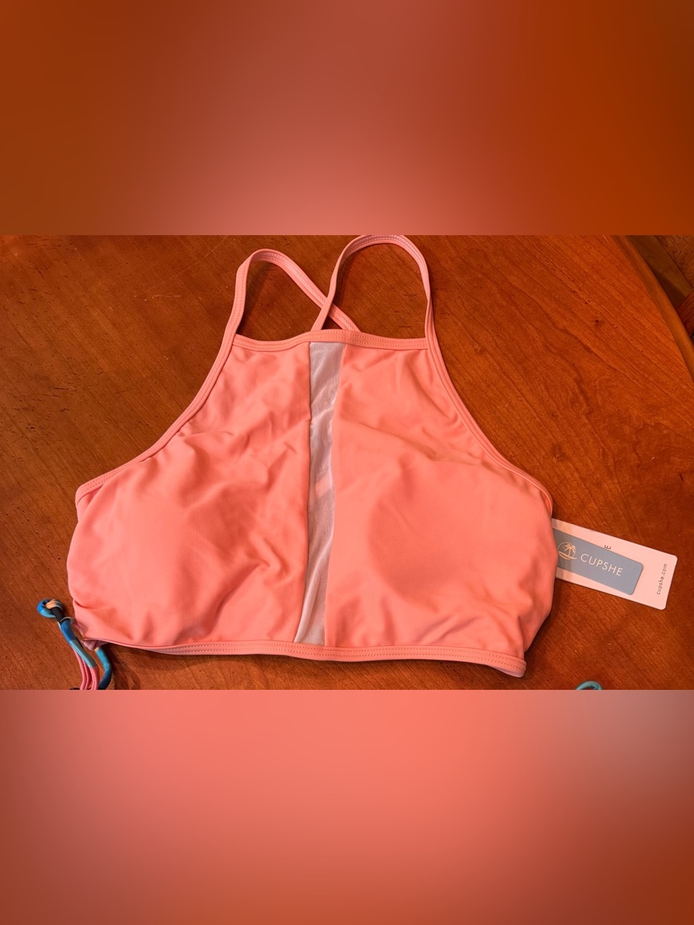 Peach Coral High Neck Swim Top